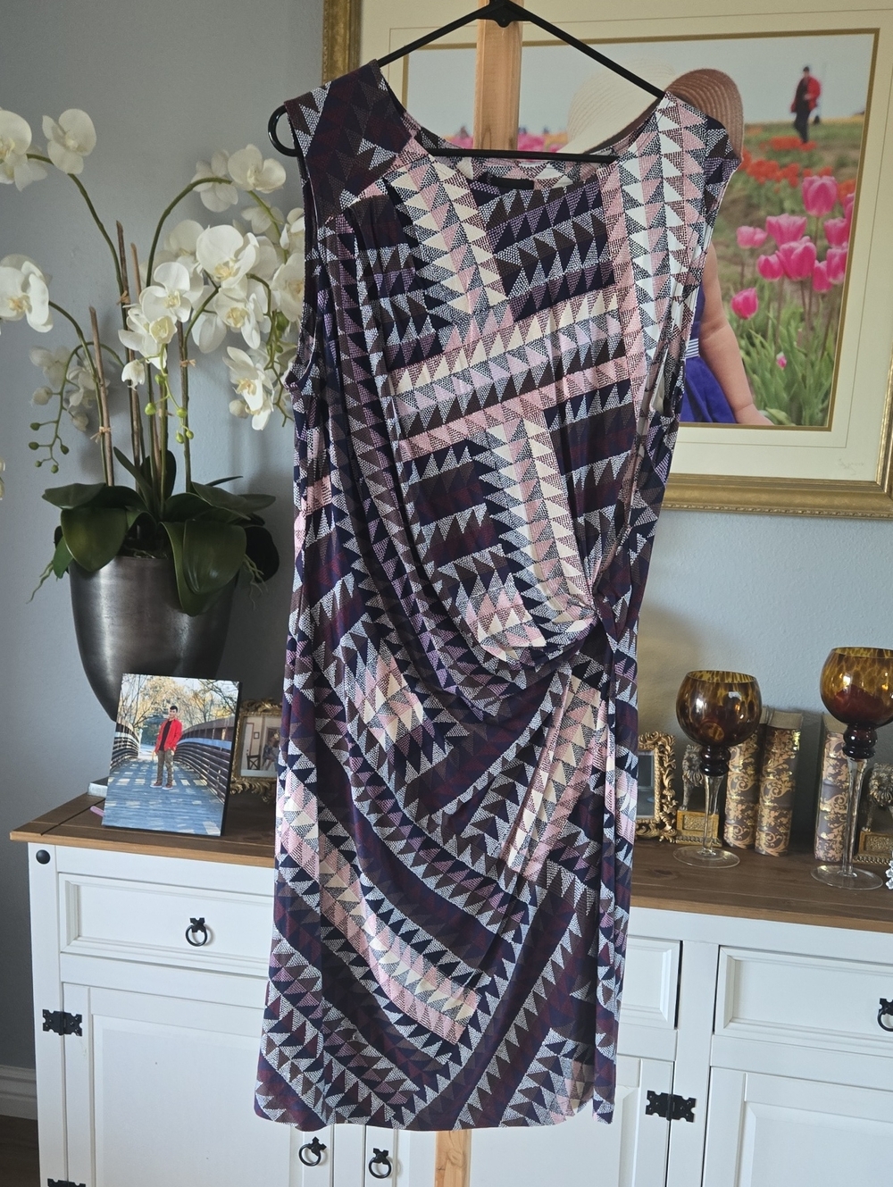 NIC+ZOE Sleeveless Geometric Midi Dress in Plum and Pink